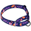 Ошейник для собак мартингейл BronzeDog Urban нейлоновый c металлической фурнитурой, принт цветы, Синий M 38-51 см