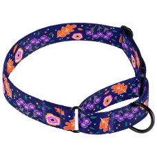 Ошейник для собак мартингейл BronzeDog Urban нейлоновый c металлической фурнитурой, принт цветы, Синий M 38-51 см