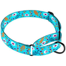 Нашийник для собак мартингейл Urban нейлоновий з металевою фурнітурою, принт квіти, Ментол M 38-51 см