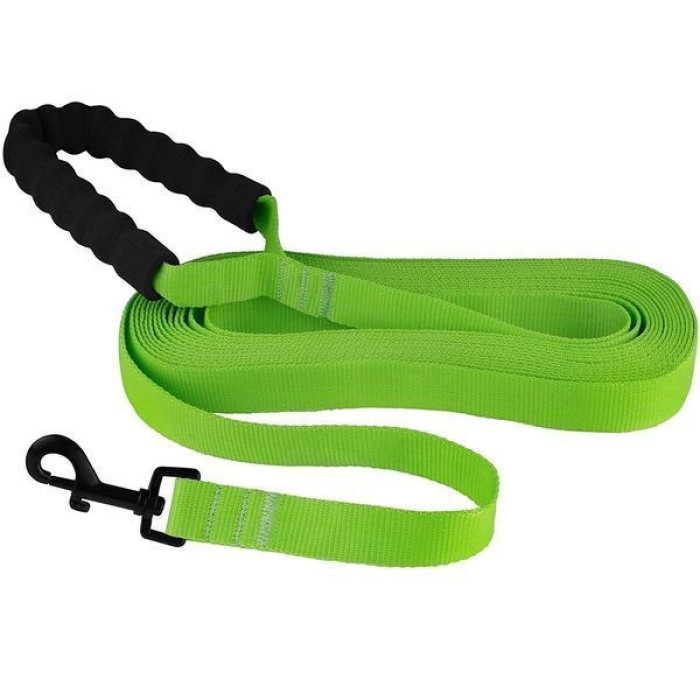 Поводок для собак нейлоновый Bronzedog Active с мягкой ручкой, Салатовый L 15 м