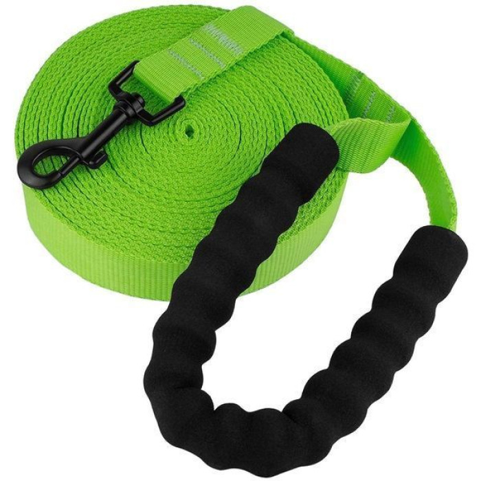 Поводок для собак нейлоновый Bronzedog Active с мягкой ручкой, Салатовый L 15 м