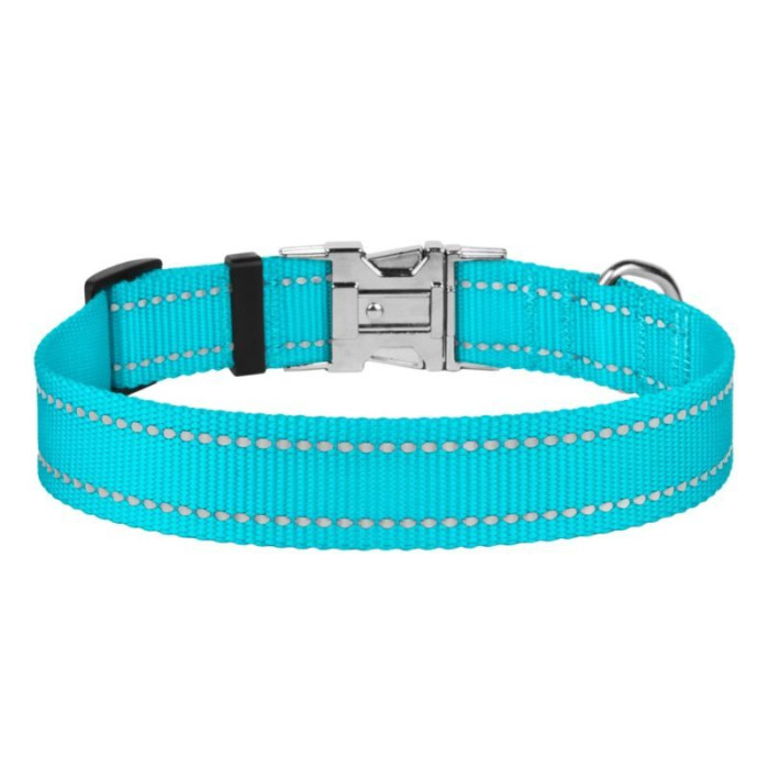 Нашийник нейлоновий для собак Active зі світловідбиттям та металевою пряжкою, блакитний M 30-40 см