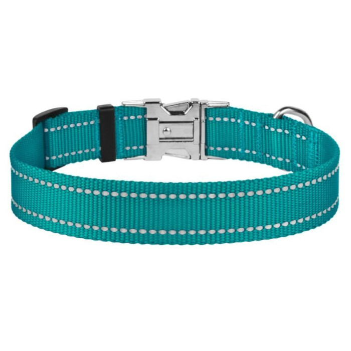 Ошейник нейлоновый для собак Active со светоотражением и металлической пряжкой, темный бирюзовый S 25-33 см