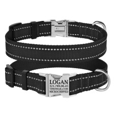 Ошейник нейлоновый для собак Active со светоотражением и металлической пряжкой, черный S 25-33 см