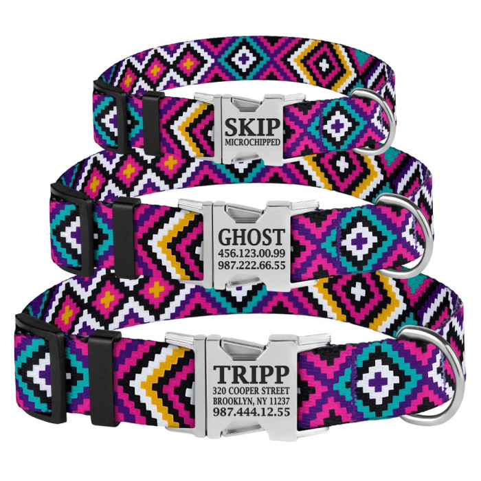 Нашийник для Собак Urban Гуцульський Нейлоновий з Металевою Пряжкою Фіолетовий S 25-33 см