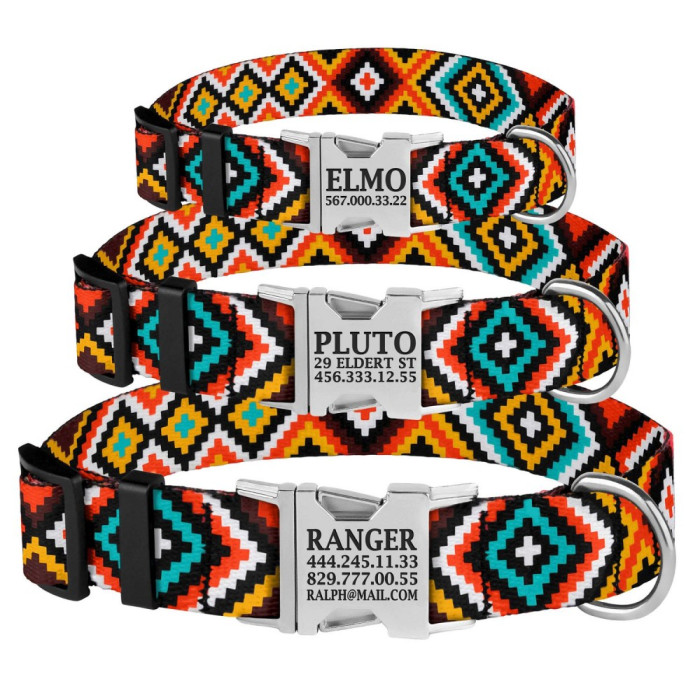 Ошейник для Собак BronzeDog Urban Гуцульский Нейлоновый с Металлической Пряжкой Оранжевый XL 43-66 см