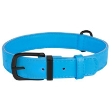 Ошейник для собак кожаный BronzeDog Premium без украшений, голубой 