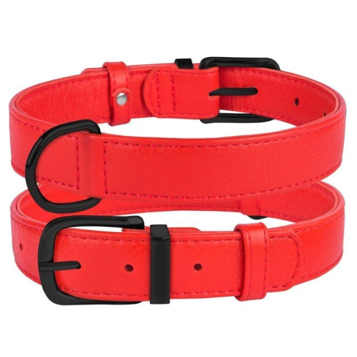 Ошейник для собак кожаный BronzeDog Premium без украшений, красный 
