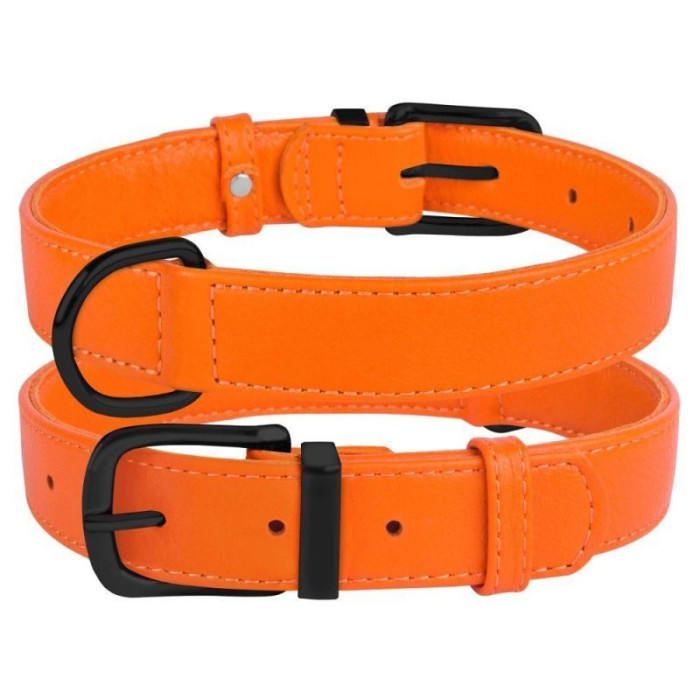 Нашийник для собак шкіряний Premium без прикрас, помаранчевий
