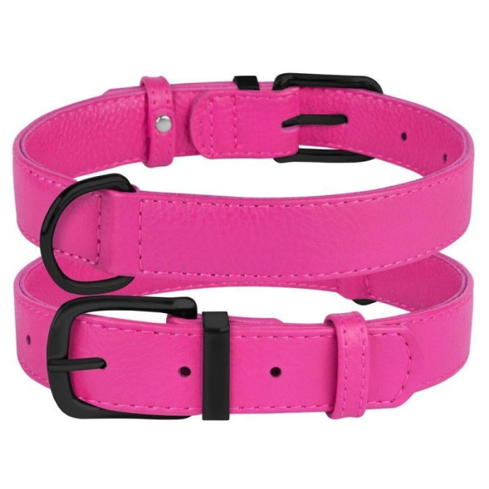 Ошейник для собак кожаный BronzeDog Premium без украшений, розовый 