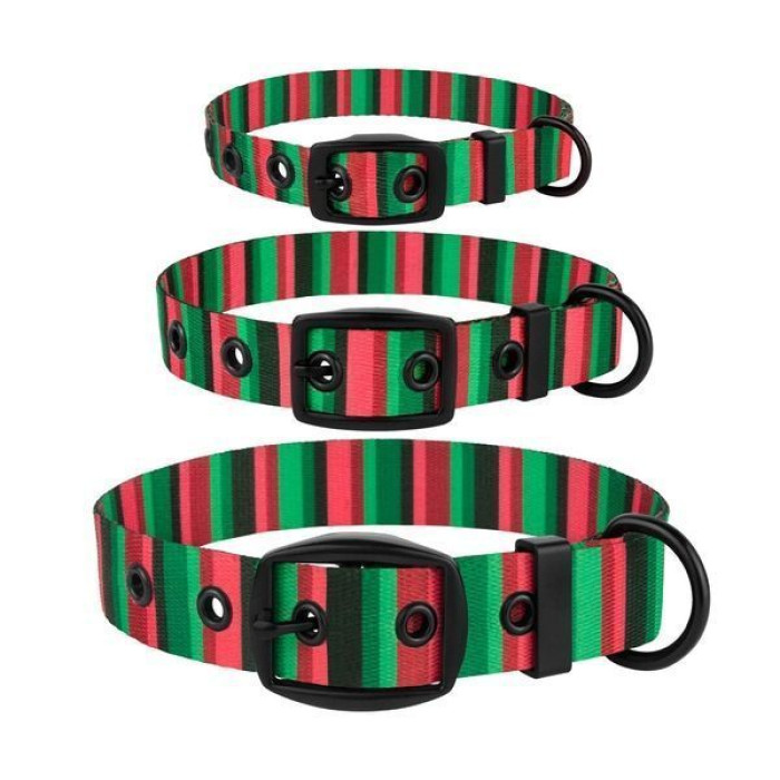 Ошейник для собак BronzeDog Urban нейлоновый c ременной пряжкой, красно-зеленая полоска 