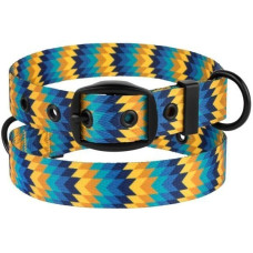 Ошейник для собак BronzeDog Urban Зигзаг нейлоновый c ременной пряжкой, Желто-Синий 