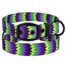 Ошейник для собак BronzeDog Urban Зигзаг нейлоновый c ременной пряжкой, Салатово-Фиолетовый 