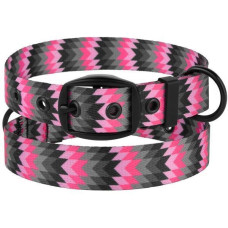 Ошейник для собак BronzeDog Urban Зигзаг нейлоновый c ременной пряжкой, Серо-Розовый 