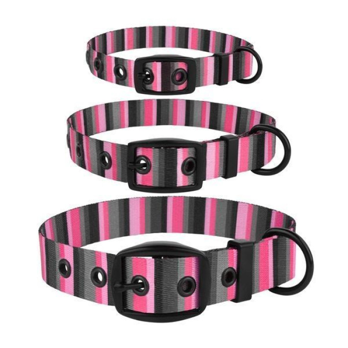 Ошейник для собак BronzeDog Urban нейлоновый c ременной пряжкой, серо-розовая полоска 