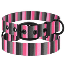 Ошейник для собак BronzeDog Urban нейлоновый c ременной пряжкой, серо-розовая полоска 