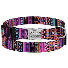 Ошейник для собак BronzeDog Urban этнический нейлоновый с металлической пряжкой, Фиолетовый XL 43-66 см