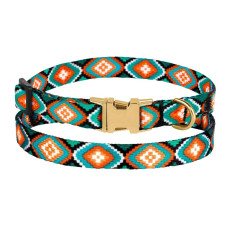Ошейник для собак мини пород и кошек Bronzedog Urban нейлоновый c металлической пряжкой золотистого цвета, Ромбы XS 18-30 см