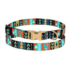 Ошейник для собак мини пород и кошек Bronzedog Urban нейлоновый c металлической пряжкой золотистого цвета, Ацтеки XS 18-30 см