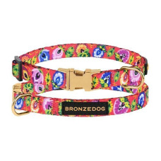 Ошейник для собак мини пород и кошек Bronzedog Urban Folk нейлоновый c металлической пряжкой золотистого цвета, Коралловый XS 18-30 см