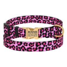 Нашийник для собак Urban нейлоновий з золотистою пряжкою, рожевий леопард