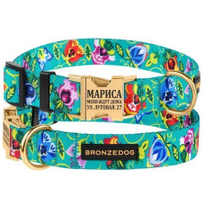 Ошейник для собак Bronzedog Urban Folk нейлоновый c металлической пряжкой золотистого цвета, Ментоловый S 25-33 см