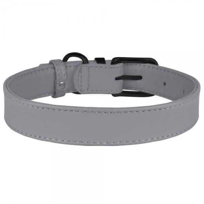 Ошейник для собак кожаный BronzeDog Premium с металлической фурнитурой, Серый 2XS 18-21 см