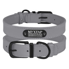 Ошейник для собак кожаный BronzeDog Premium с металлической фурнитурой, Серый 2XS 18-21 см