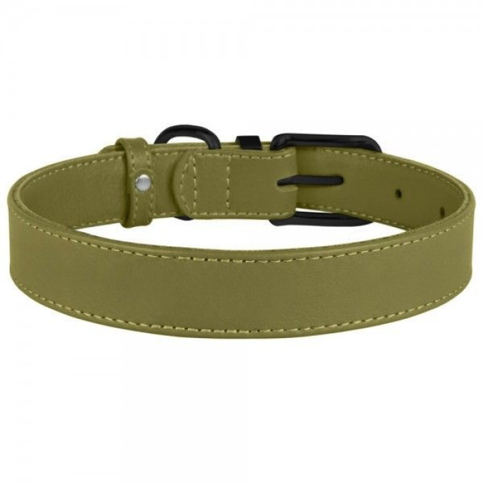 Ошейник для собак кожаный BronzeDog Premium с металлической фурнитурой, Оливковый 2XL 46-60 см