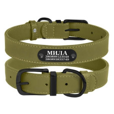 Ошейник для собак кожаный BronzeDog Premium с металлической фурнитурой, Оливковый 2XL 46-60 см