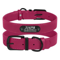 Ошейник для собак кожаный BronzeDog Premium с металлической фурнитурой, Розовый S 21-29 см