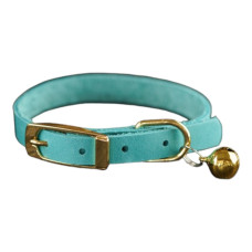 Ошейник для Кошек BronzeDog Crazy кожаный с золотым колокольчиком Ментол XS 20-24 см 