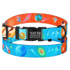 Ошейник для cобак BronzeDog Urban Cosmos нейлоновый c металлической пряжкой, Голубой S 25-33 см