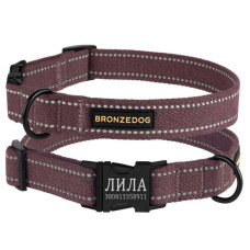 Ошейник для собак Bronzedog Сotton рефлекторный х/б брезент c металлической пряжкой, Черри S 25-33 см