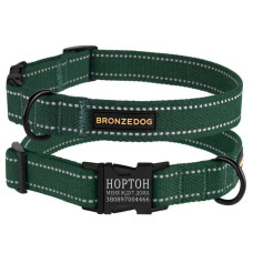 Ошейник для собак Bronzedog Сotton рефлекторный х/б брезент c металлической пряжкой, Зеленый S 25-33 см