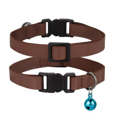 Ошейник кожаный плоский BronzeDog Crazy для Кошек с золотым колокольчиком Коньяк XS 21-30 см
