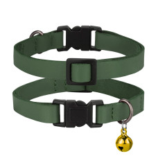 Ошейник кожаный плоский BronzeDog Crazy для Кошек с золотым колокольчиком Зеленый XS 21-30 см