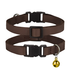 Нашийник шкіряний плоский Crazy для Котів з золотим дзвіночком Коричневий XS 21-30 см
