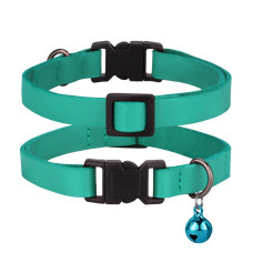Ошейник кожаный плоский BronzeDog Crazy для Кошек с золотым колокольчиком Ментол XS 21-30 см