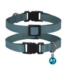 Ошейник кожаный плоский BronzeDog Crazy для Кошек с золотым колокольчиком Голубой XS 21-30 см