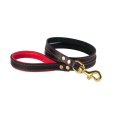Поводок для собак Кожаный BronzeDog Premium с литой латунной фурнитурой 122 см, Черно-Красный S 1,2 см