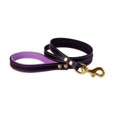 Поводок для собак Кожаный BronzeDog Premium с литой латунной фурнитурой 122 см, Черно-Фиолетовый S 1,2 см