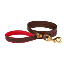 Поводок для собак Кожаный BronzeDog Premium с литой латунной фурнитурой 122 см, Коричнево-Красный S 1,2 см
