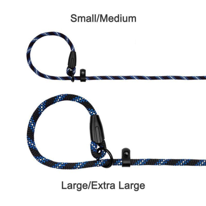 Поводок-удавка для собак Bronzedog Active из шнура светоотражающий, черно-голубой, S - 183 см / 0,7 см