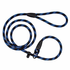 Поводок-удавка для собак Bronzedog Active из шнура светоотражающий, черно-голубой, S - 183 см / 0,7 см