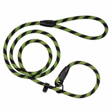 Поводок-удавка для собак Bronzedog Active из шнура светоотражающий, черно-зеленый, S - 183 см / 0,7 см