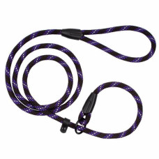 Поводок-удавка для собак Bronzedog Active из шнура светоотражающий, черно-фиолетовый, S - 183 см / 0,7 см