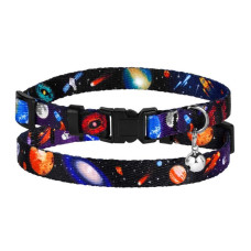 Нашийник для Котів Urban Cosmos Нейлоновий з Пластиковою Пряжкою та Дзвіночком Чорний XS 1 см 18-28 см