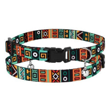 Ошейник для котов BronzeDog Urban с колокольчиком, принт Этнический, Ментол 