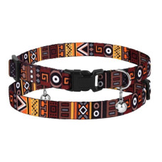 Ошейник для котов BronzeDog Urban с колокольчиком, принт Этнический, Оранжевый 